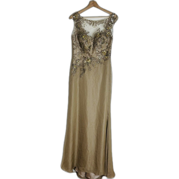 Montage by Mon Cheri Dress Womens 8 Gold Beaded Evening Gown Formal Sequin Maxi - Picture 1 of 12